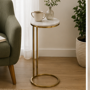 Modern Round Marble Top Coffee <b>Table</b> with <b>Gold</b> Brass Frame Living Room Furniture Decorative <b>Side</b> <b>Table</b> - Product Image 3
