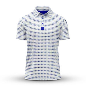 Polo bleu à manches courtes avec imprimé drapeau de golf, design tissé en tissu Oxford décontracté - Product Image 5