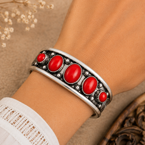 เครื่องประดับจาก Jewelry Town รุ่น JT-044 กำไลข้อมือแบบเปิด Coral Muse ประดับด้วยหินหลัก Hydro Coral ทำจากทองเหลืองชุบทองและเงิน เหมาะสำหรับทั้งชายและหญิง เป็นของขวัญสุดคลาสสิก - Product Image 2