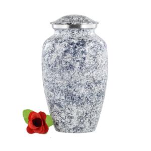 Wholesale Luxury White Metal Cremation Urn Bulk <b>Memorial</b> Jar with Elegant Blue Splash Texture and Secure Threaded Lid Design - Product Image 1