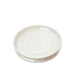 White Mother of Pearl Inlay <b>Tray</b>, <b>Round</b> Serving & Coffee <b>Table</b> <b>Tray</b>, Sunburst Shell Pattern, Handmade Coastal Home Decor - Product Image 2