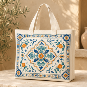 <b>Canvas</b> Cotton Tote <b>Bag</b> Geometric Printed XL <b>Drawstring</b> Shoulder Handle Reusable Beach Shopping Travel Gift - Product Image 3