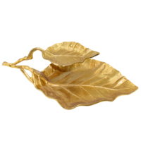 Nouveau plateau de service en aluminium en forme de feuille pour la maison, plateau à fruits pour mariage, finition brillante or, argent, nickel, fait main