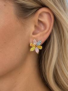 Boucles d'oreilles pendantes en moissanite taille marquise plaquées or S925, motif floral, bijoux de luxe pour femme, cadeau de fête - Product Image 1