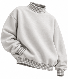 Pull-over surdimensionné personnalisé pour femme, col montant, motif gingham, lettres appliquées, épaules tombantes, patchwork, vente en gros - Product Image 3