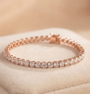 Bracelet de mariage en or massif 9K 10K 14K 18K avec diamant de laboratoire rond de couleur DEF et clarté VSVVS, dernier design - Product Image 2