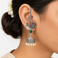 Boucles d'oreilles pendantes paon oxydé imitation perle, style bohème indien Bollywood, vente en gros directe usine