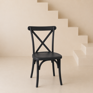 Chaises de salle à manger modernes réglables en résine noire à dossier croisé, à faible entretien, pour mariages et fêtes en extérieur - Product Image 1