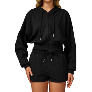 Conjunto Deportivo Casual de Otoño Invierno para Mujer, Sudadera con Cremallera y Pantalones Cortos, Personalizado, para Fitness, Running, Corte Regular, Talla Grande, Hasta la Rodilla, 2026 - Product Image 3