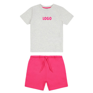 Camiseta de manga corta rosa lisa y pantalones cortos para bebés / Conjunto de dos piezas de moda para niños, camiseta de algodón de verano y pantalones cortos a juego - Product Image 1