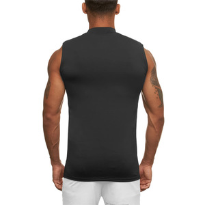 Débardeur noir sans manches à col montant pour homme, couleur unie, tricoté, idéal pour la gym, l'entraînement et la musculation - Product Image 2