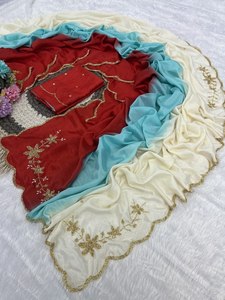 Premium Reglance Rangoli Crushed Pedding <b>Saree</b> Heavy Hand Cutdana Khatli Work 3 Layer Border Moti Butta Pallu Design Quick Dry - Product Image 3