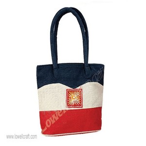 Sac fourre-tout en jute brodé indien de créateur, blocs de couleur, recyclable, écologique, doublure en coton lavable, sac cadeau de mariage - Product Image 2