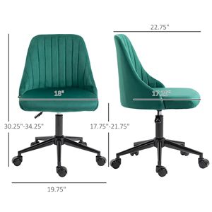 Sedia da Ufficio Girevole in Velluto Verde, Design a Conchiglia, Sedia Direzionale per Casa, Regolabile, in Alluminio e Tessuto di Nylon - Product Image 3