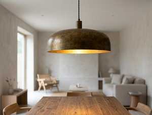 Vintage Brass Dome Metal Pendant <b>Light</b> Elegant Indoor Hanging Fixture for Kitchen Island Living Room Bedroom - Product Image 3