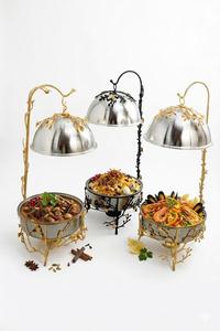 Decorative Stainless Steel Round Chafer <b>Food</b> Warmer with Lid and Decorative Stand for Restaurant Use - Product Image 2