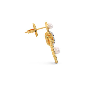 Boucles d'oreilles circulaires en pierre blanche dorée à effet perle et diamant - Product Image 3