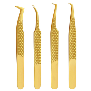 Pinzas para pestañas con revestimiento de color dorado, con puntas rectas, curvas y puntiagudas, juego de pinzas para pestañas - Product Image 1