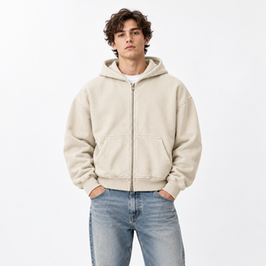 Sweat-shirt à capuche zippé en molleton épais avec poignets côtelés, décontracté, automne-hiver, logo personnalisé, OEM ODM - Product Image 3