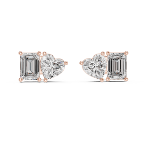 Boucles d'oreilles en diamants de laboratoire taille cœur et taille émeraude 4.00 CTW, certifiées IGI, couleur E, or 14K, clous tendance pour femme, bijoux synthétiques - Product Image 5