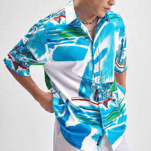 เสื้อเชิ้ตฮาวายแขนสั้นลายเรือสำหรับผู้ชาย ปกคอพับได้ ระบายอากาศดี เหมาะสำหรับใส่ในช่วงวันหยุดฤดูร้อน ผ้าป๊อปลิน - Product Image 4