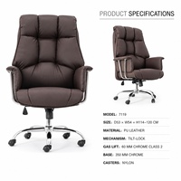 Chaise de bureau de direction en cuir PU marron avec verrouillage d'inclinaison, base chromée, pivotante, pour salle de réunion et bureau de direction