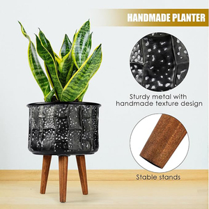 <b>Pots</b> with Stand Set of 2 <b>Large</b> Modern Planters Metal Tall Handmade Flower <b>Pots</b> with Drainage Holes Indoor Outdoor Planters - Product Image 4