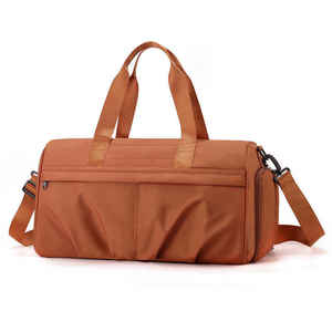 Unisex Brown Nylon Gym Duffel <b>Bag</b> 20-<b>30L</b> Zipper Closure Casual Durable with Soft Handle and Adjustable Strap - Product Image 1