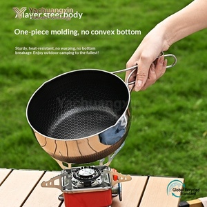 Outdoor Pots and <b>Pans</b> Camping Cookware Portable Camping 316 Stainless Steel Wok Non-stick Wok Handle Foldable Small Wok - Product Image 3