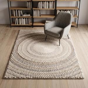 Tapis élégant en laine crème tissé à la main, couleur unie, antidérapant, à poils moyens, pour salon moderne, chambre, entrée, usage domestique et commercial - Product Image 2