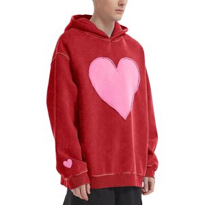 2025 2025 hommes XXS surdimensionné polaire à capuche avec coeur Patch lourd Vintage sweat solide motif Couples à capuche - Product Image 3