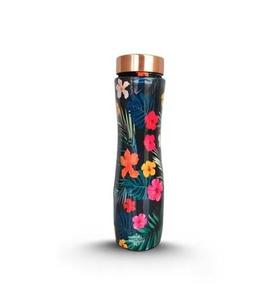 Bouteille d'eau en cuivre Island Bloom, imprimé jardin tropical, forme incurvée, réutilisable, pour la maison, le bureau, les voyages, cadeau - Product Image 1