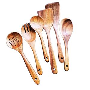 Juego de Utensilios de Cocina de Madera Natural con 2 Espátulas, Utensilios Hechos a Mano Sostenibles - Product Image 1
