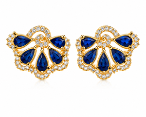 Gold Plated Blue Zircon Flower <b>Fine</b> <b>Stud</b> <b>Earrings</b> Diamond Accent Ear Jewelry for Women Party Gift - Product Image 3