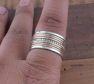 Wholesale 925 Sterling Silver Metal Band <b>Ring</b> Two-Tone Copper Design <b>Ring</b> Handcrafted Silver and Brass Band Jewelry Supplier - Product Image 1