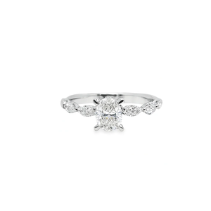 Anillo de Oro Blanco Sólido de 14K RB GEMS con Acento de Moissanita, Claridad VS1, Corte Oval Marquise, Bañado en Rodio, Moderno - Product Image 3