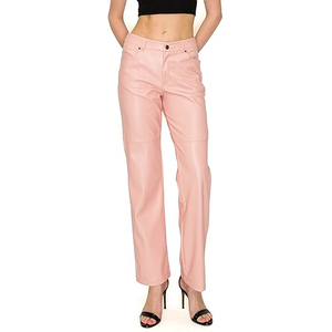 Pantalones de Cuero Ecológicos y Transpirables para Mujer, Cintura Alta, Corte Regular, Elásticos, de Cuero Sintético, Rectos, Casuales, Estilo Urbano - Product Image 1