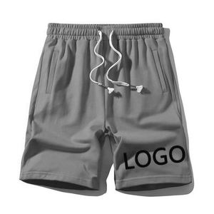 <b>Men's</b> <b>Red</b> Casual Knitted Cotton <b>Shorts</b> With Drawstring And Logo Print Mid Waist Breathable Pockets - Product Image 3