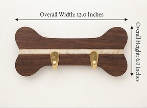 <b>Wooden</b> Bone Shape Wall Hook With Brass Hooks And Resin Inlay <b>Rustic</b> Decorative Hanging Accessory - Product Image 2