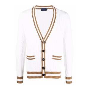 Custom V Neck Contrasted Striped <b>Cable</b> Knit Pattern Uniform Varsity Cardigan High School Sweater Wool Sweater - Product Image 1