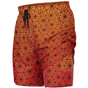 Shorts de bain pour homme à séchage rapide, imprimé géométrique orange, avec poches et cordon de serrage à la taille, style décontracté - Product Image 6