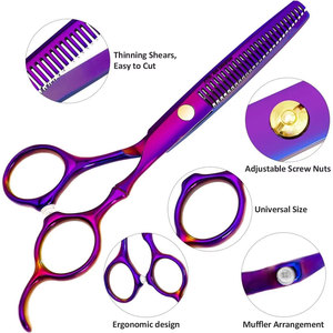 Ciseaux de coiffure en acier inoxydable, ciseaux à effiler multifonctionnels, ciseaux professionnels pour couper les cheveux, ensemble de ciseaux violets - Product Image 4