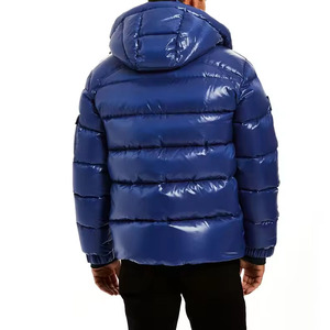 Men's Royal Blue Glossy Puffer Jacket Thick Warm <b>Bubble</b> <b>Coat</b> with Detachable Hood for Cold Winter Streetwear Style Shinny Puffer - Product Image 4