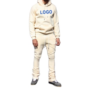 Custom Slim Fit Flare Sweatpants and Windproof Hoodie <b>Set</b> for <b>Men</b> for Puff Print Tracksuit with Maternity Flared Sweatpants - Product Image 2