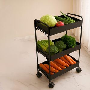 Modern 3 Tier Metal 4-Wheel Rolling Cart with Wheels Black Serving <b>Trolley</b> for Hotel Home Bar Storage - Product Image 6