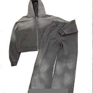 Ensemble 2 pièces personnalisé : sweat à capuche uni streetwear et pantalon de survêtement évasé 100 % coton - Product Image 4