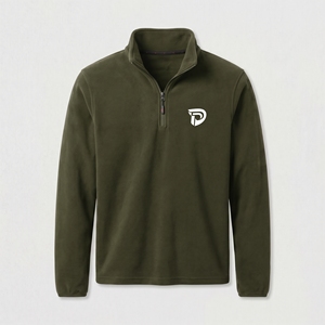 Sudadera de Forro Polar con Cierre de Cremallera de un Cuarto para Hombre, Color Verde Oliva, con Logotipo Impreso en Blanco, Corte Regular, Cuello Alto Informal, para Otoño, Marca Dumela - Product Image 1