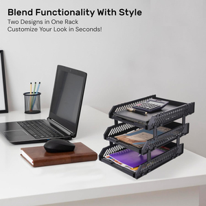 3 Tier Foldable Adjustable Modern <b>Simple</b> DIY Assembly Black Water Resistant Document Tray ABS Plastic Tabletop <b>Desk</b> Office - Product Image 3