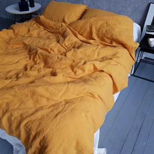 Ensemble de housse de couette en lin jaune uni, tissu 100% naturel, lavable en machine, style simple, usage domestique - Product Image 3