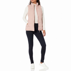 <b>Women's</b> <b>Pink</b> Sleeveless Puffer <b>Vest</b> With Zipper Stand Collar Windproof Casual Outerwear <b>Vest</b> for <b>Women</b> Fashionwear Premium <b>Vest</b> - Product Image 3